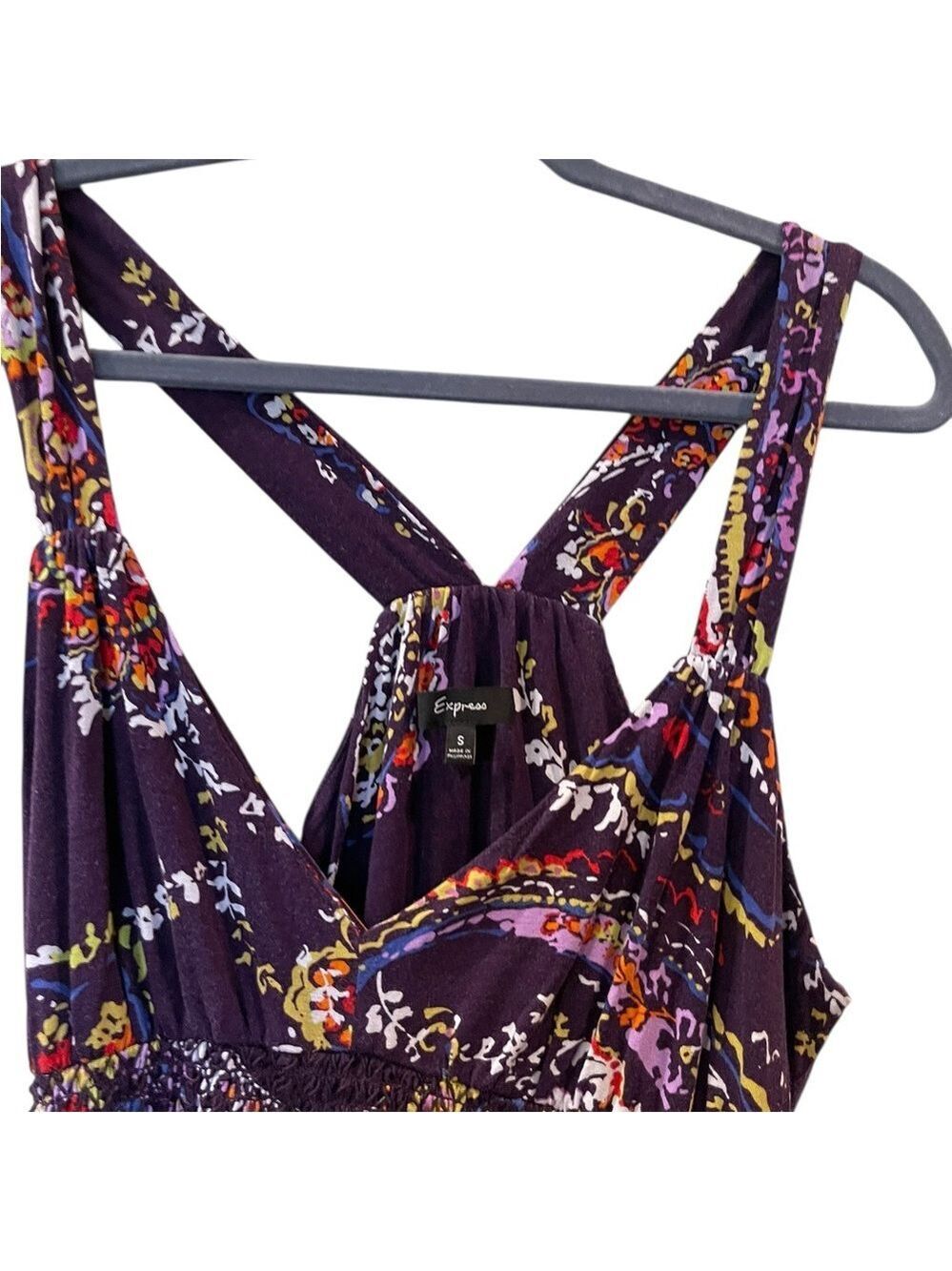 Express Women’s Purple Floral Boho Festival Beach Maxi Dress Stretch Size Small - Picture 6 of 9